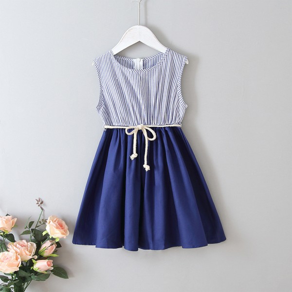 EW foreign trade children's clothing 2020 summer new girls' fashion stripe stitching waist lace up vest skirt q181