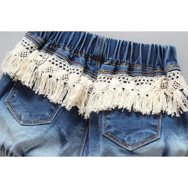 0.6ew generation hair ins new children's clothing European and American girls' new summer holed Jeans Shorts tassel hot pants K15