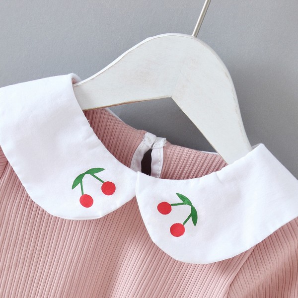 EW foreign trade children's wear autumn girl's doll Lapel cherry fungus side bottom shirt cotton long sleeve T-shirt t197