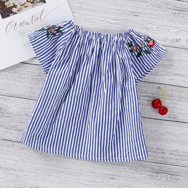 EW foreign trade children's summer new national style T-shirt stripe embroidery short sleeve 1931