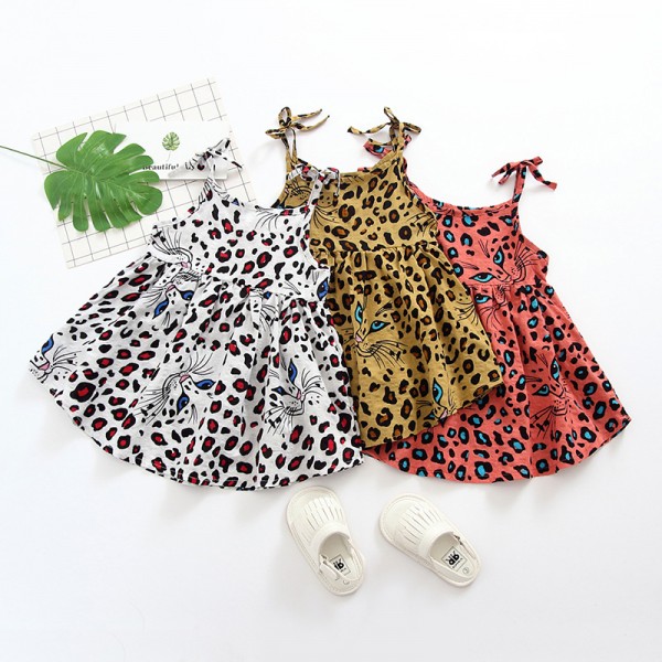 EW foreign trade children's clothing 2020 summer new dress leopard pattern suspender skirt 1947