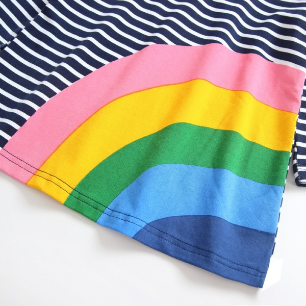 0.7ew foreign trade children's wear Europe and America new spring and autumn stripe rainbow print dress long sleeve 1898