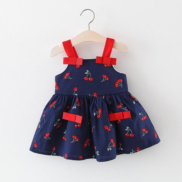 EW foreign trade children's clothing Xiaxin girl's baby printed BOW CHERRY lovely suspender dress MD11