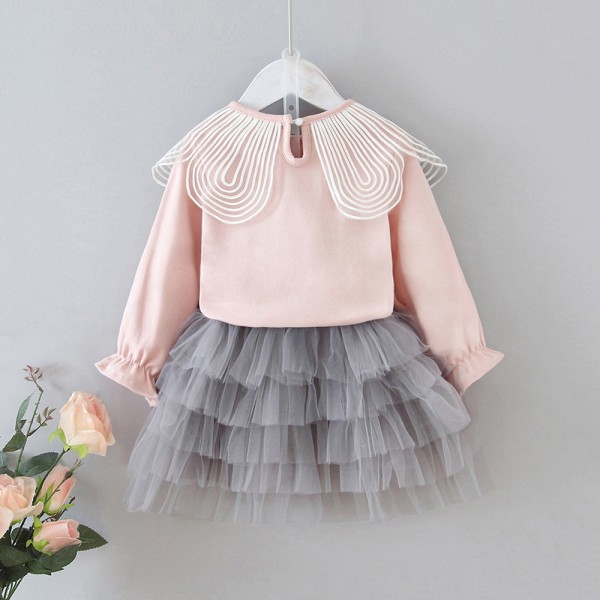 EW extra size children's clothing 2020 spring and autumn baby's temperament base shirt western style lace collar skirt set tz26