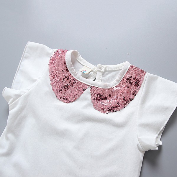 One hair foreign trade children's clothing 2020 summer clothing Korean girls' short sleeve sequined skirt suit two piece set 1708