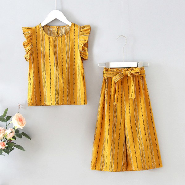 EW foreign trade children's clothing 2020 summer new girl's suit fashion stripe top pants two piece set tz73