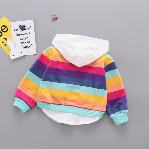 EW girls' Rainbow Striped Sweater 2020 autumn new cartoon rabbit hooded long sleeve T36