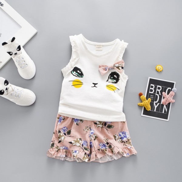 EW foreign trade children's clothing baby vest set summer new girls fashion vest shorts two piece set tz35