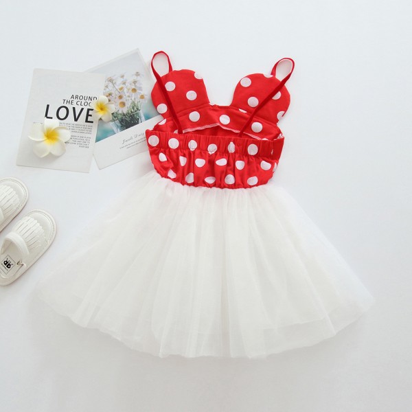 Pompous skirt children's summer girls mesh skirt new Mickey dot suspender princess skirt