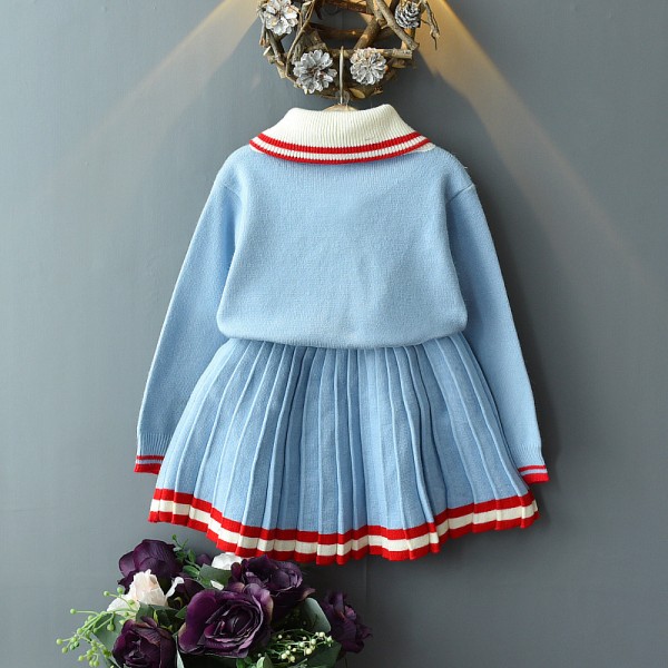 EW foreign trade children's clothing girls' autumn winter college Navy style knitted sweater foreign style pleated skirt suit tz19