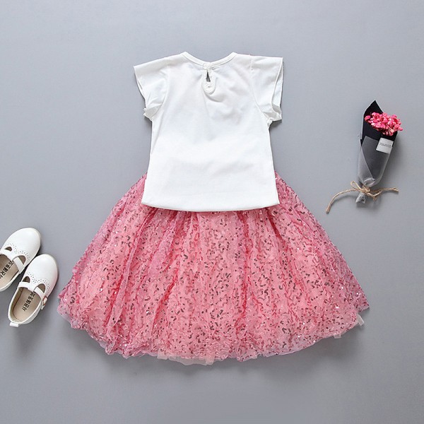 One hair foreign trade children's clothing 2020 summer clothing Korean girls' short sleeve sequined skirt suit two piece set 1708
