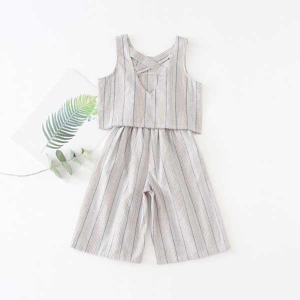 EW foreign trade children's clothing 2020 summer new suit stripe vest wide leg Capris fashion suit tz78-2