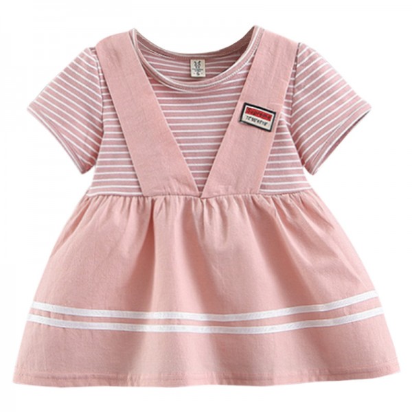 EW foreign trade children's clothing 2020 summer new striped strap fake two baby girl skirts 1954