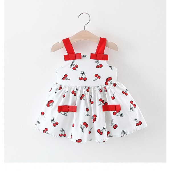 EW foreign trade children's clothing Xiaxin girl's baby printed BOW CHERRY lovely suspender dress MD11