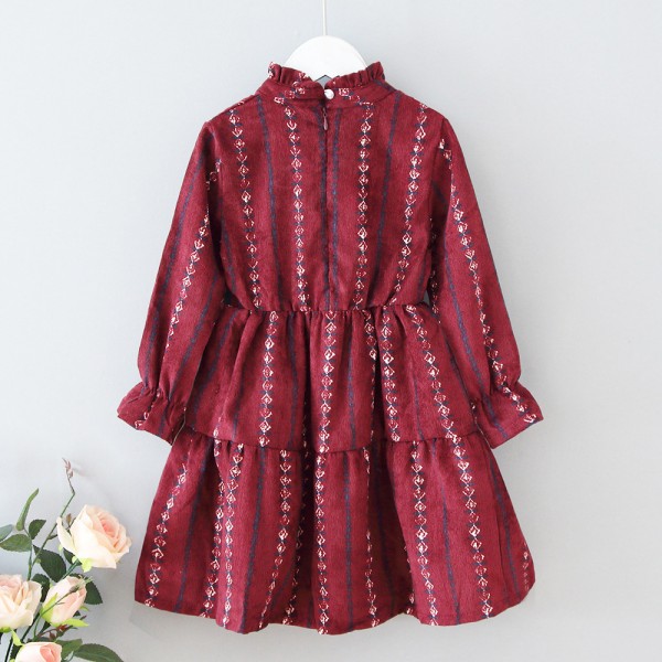 EW foreign trade children's wear 2020 girls' foreign style dress autumn winter little girl wine red Korean skirt 902