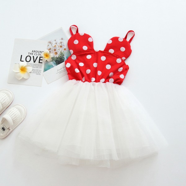 Pompous skirt children's summer girls mesh skirt new Mickey dot suspender princess skirt