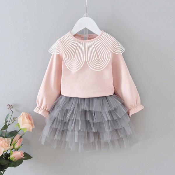 EW extra size children's clothing 2020 spring and autumn baby's temperament base shirt western style lace collar skirt set tz26