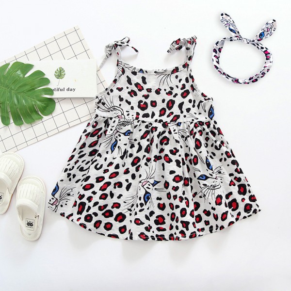 EW foreign trade children's clothing 2020 summer new dress leopard pattern suspender skirt 1947