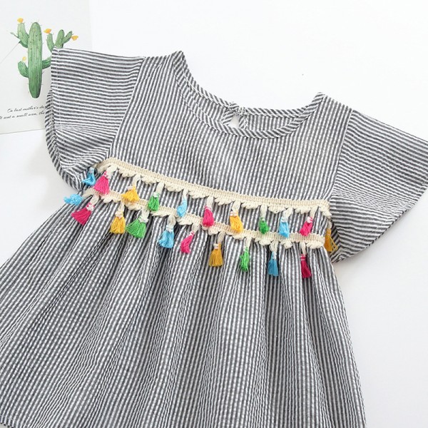 EW foreign trade children's clothing 2020 summer new striped dress tassel famous ethnic style baby girl skirt 1935