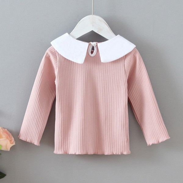 EW foreign trade children's wear autumn girl's doll Lapel cherry fungus side bottom shirt cotton long sleeve T-shirt t197