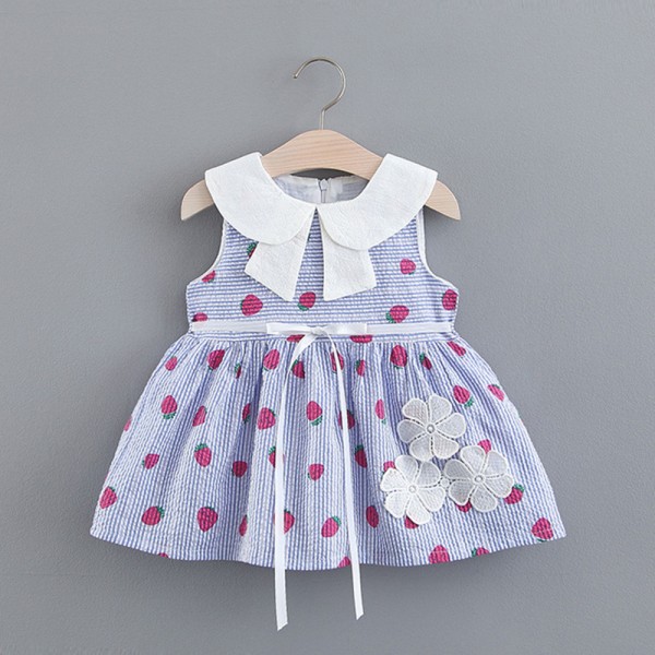 EW foreign trade children's clothing Xiaxin girls strawberry print sleeveless vest dress baby princess skirt 1942
