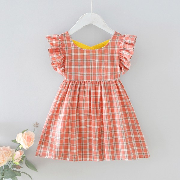 EW foreign trade children's clothing girls' summer 2020 cross back plaid skirt women's treasure dew back flying sleeve princess skirt q182
