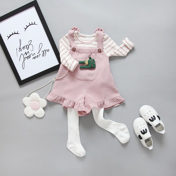 One hair generation children's clothing 2020 spring new girl's suit Korean stripe T-shirt wide leg pants two piece set T03