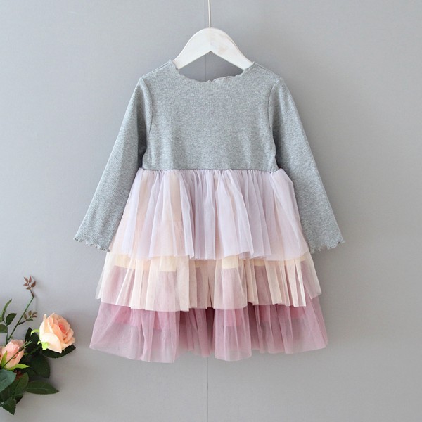 EW foreign trade children's clothing autumn 2020 new girl's dress Sweet Princess Dress three layer rainbow cake skirt