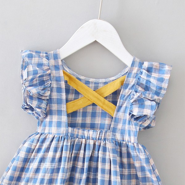 EW foreign trade children's clothing girls' summer 2020 cross back plaid skirt women's treasure dew back flying sleeve princess skirt q182