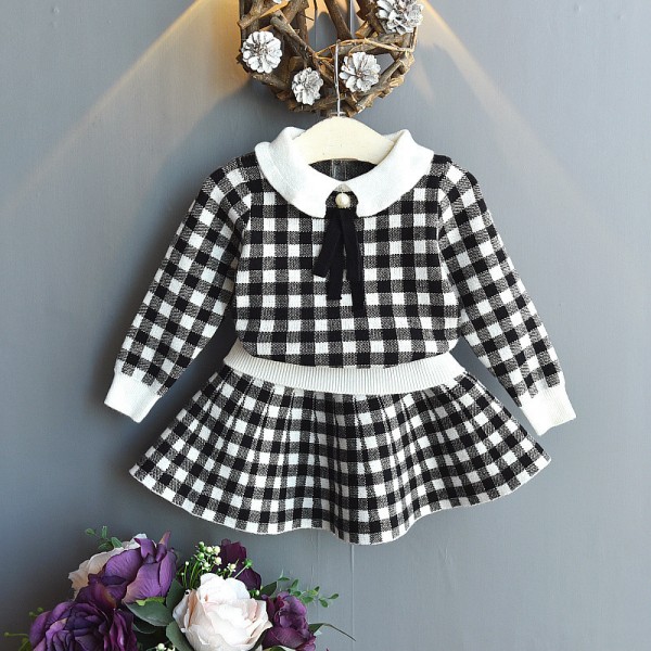 EW foreign trade children's clothing girls' 2020 spring and autumn Plaid short skirt two piece doll collar lady suit tz011