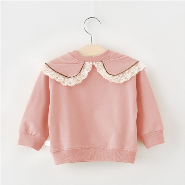 EW foreign trade children's wear autumn children's wear 2020 Korean version solid color lace collar bottomed sweater