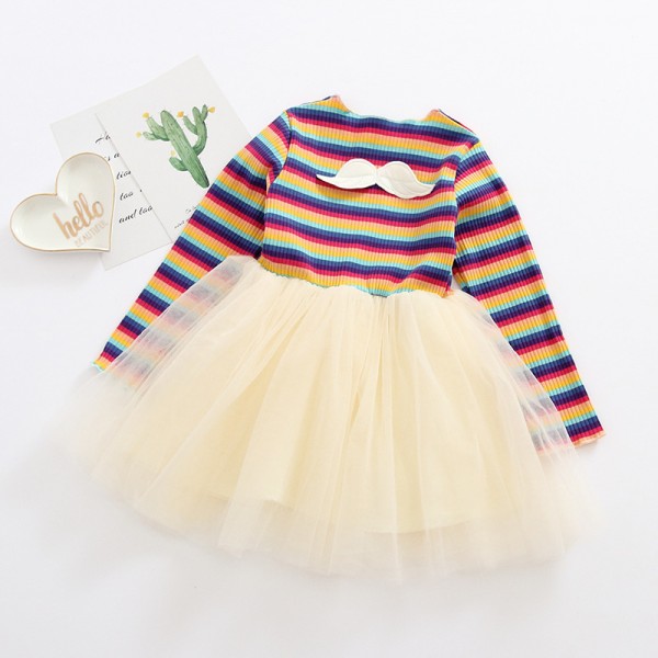 EW foreign trade children's clothing autumn 2020 new girl's mesh dress wings rainbow stitching bottom skirt