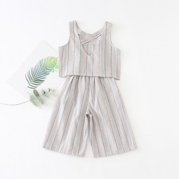 EW foreign trade children's clothing 2020 summer new suit stripe vest wide leg Capris fashion suit tz78-2