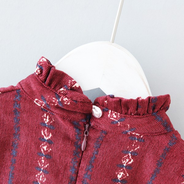 EW foreign trade children's wear 2020 girls' foreign style dress autumn winter little girl wine red Korean skirt 902