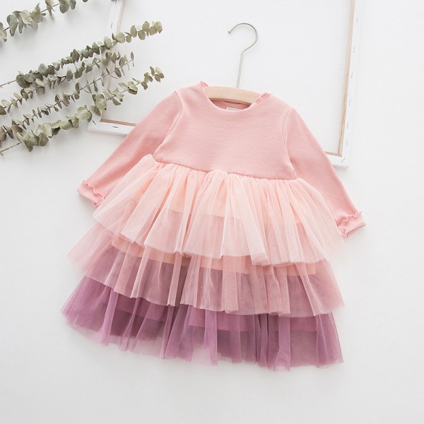 EW foreign trade children's clothing autumn 2020 new girl's dress Sweet Princess Dress three layer rainbow cake skirt