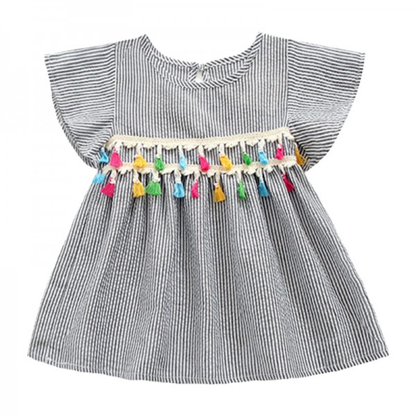 EW foreign trade children's clothing 2020 summer new striped dress tassel famous ethnic style baby girl skirt 1935