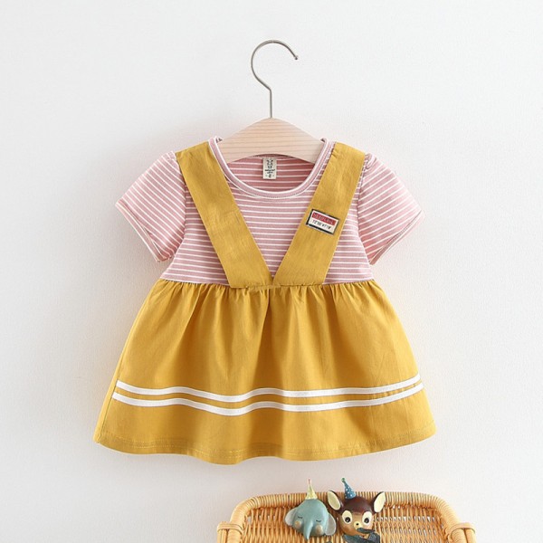 EW foreign trade children's clothing 2020 summer new striped strap fake two baby girl skirts 1954