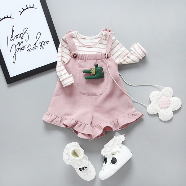 One hair generation children's clothing 2020 spring new girl's suit Korean stripe T-shirt wide leg pants two piece set T03