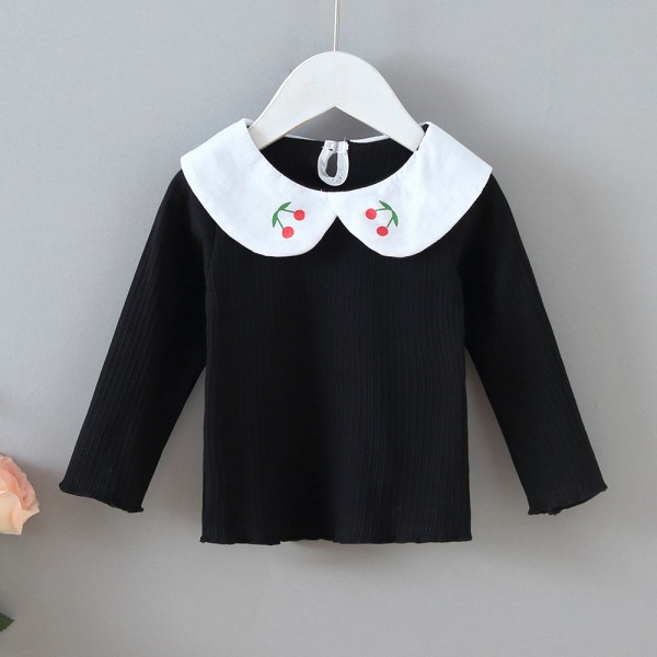 EW foreign trade children's wear autumn girl's doll Lapel cherry fungus side bottom shirt cotton long sleeve T-shirt t197