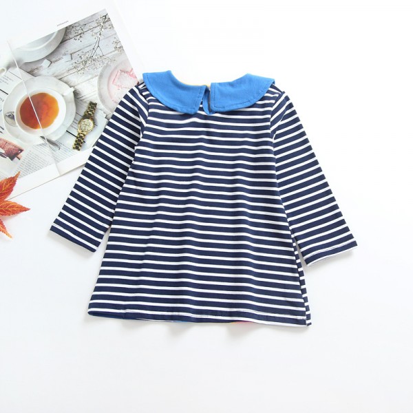 0.7ew foreign trade children's wear Europe and America new spring and autumn stripe rainbow print dress long sleeve 1898