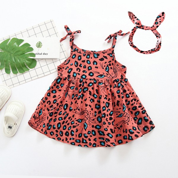 EW foreign trade children's clothing 2020 summer new dress leopard pattern suspender skirt 1947