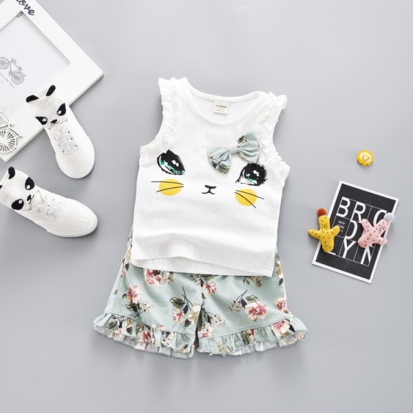 EW foreign trade children's clothing baby vest set summer new girls fashion vest shorts two piece set tz35