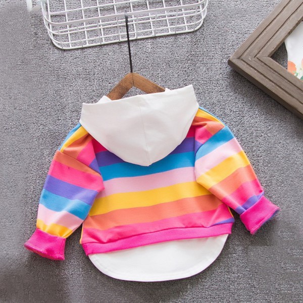 EW girls' Rainbow Striped Sweater 2020 autumn new cartoon rabbit hooded long sleeve T36