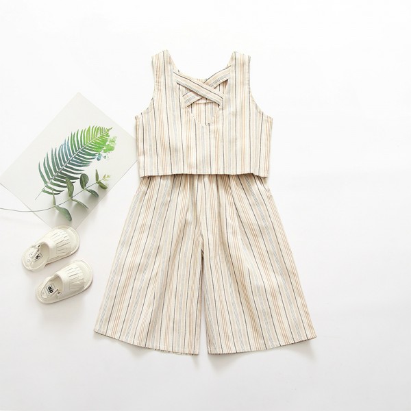 EW foreign trade children's clothing 2020 summer new suit stripe vest wide leg Capris fashion suit tz78-2