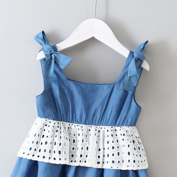 EW foreign trade children's clothing 2020 summer new bowknot square collar lace girls' lovely dress q179