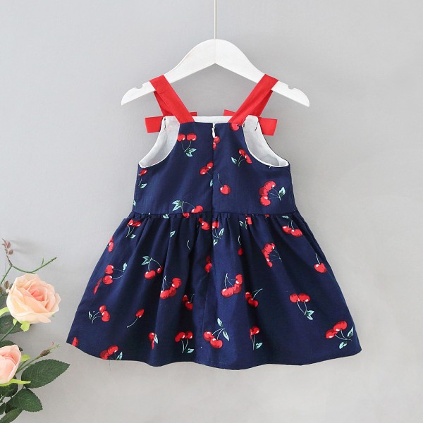 EW foreign trade children's clothing Xiaxin girl's baby printed BOW CHERRY lovely suspender dress MD11