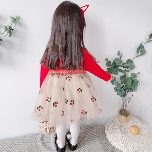 Foreign trade children's cherry mesh dress 2020 ne...