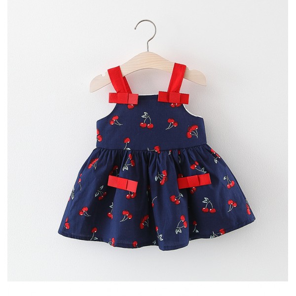 EW foreign trade children's clothing Xiaxin girl's baby printed BOW CHERRY lovely suspender dress MD11