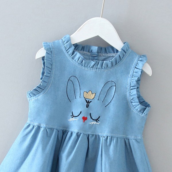 EW foreign trade children's clothing 2020 summer new Korean children's lovely princess kitten embroidery denim skirt q155