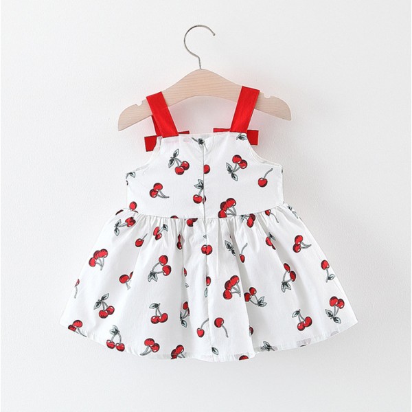 EW foreign trade children's clothing Xiaxin girl's baby printed BOW CHERRY lovely suspender dress MD11